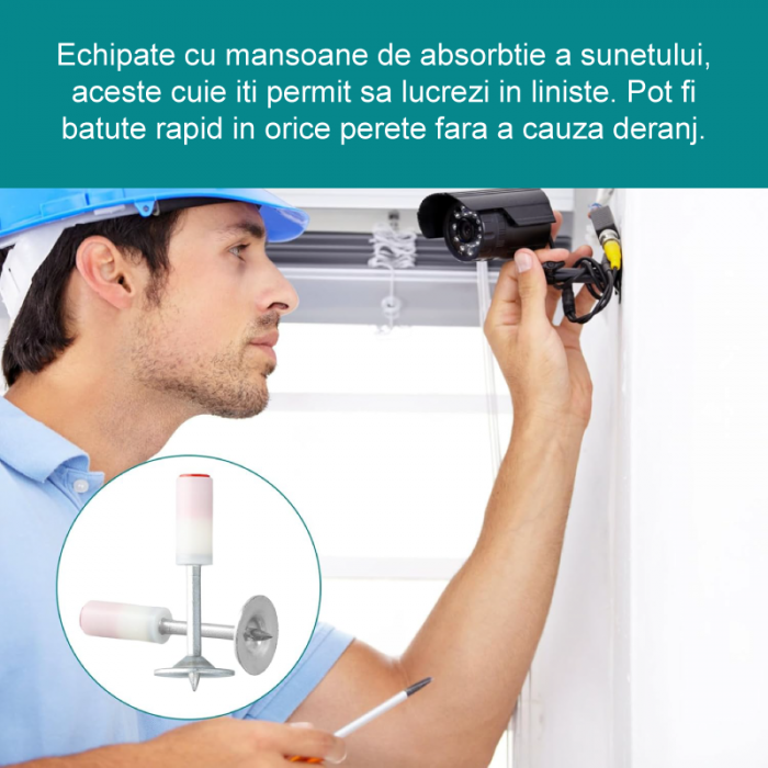 Set 100 Buc Cuie Pentru Pistol Profesionale SUPER TRENDS®, cu Autopropulsare, Model Ciuperca, 7.2 mm, Argintiu-Alb [7]