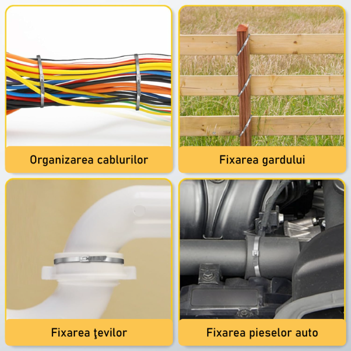 Set 100 Coliere din Inox (4,6 x 300 mm) SUPER TRENDS®, cu Foarfeca de Taiat, Galben, Argintiu [4]