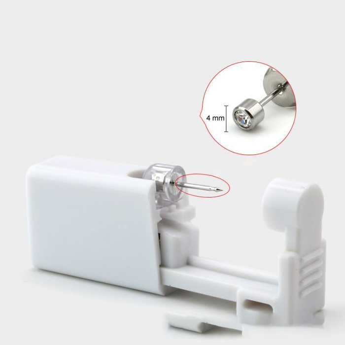 Set 2 Buc Dispozitiv Pentru Piercing Ureche Profesional SUPER TRENDS®, Steril, de Unica Folosinta, Alb, Inclus un Cercel Din Otel Medicinal de 4 mm [8]