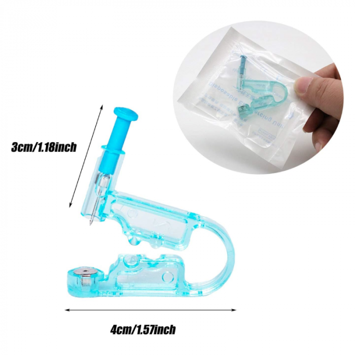Set 2 Buc Dispozitiv Pentru Piercing Ureche Profesional SUPER TRENDS®, Steril, de Unica Folosinta, Albastru [2]