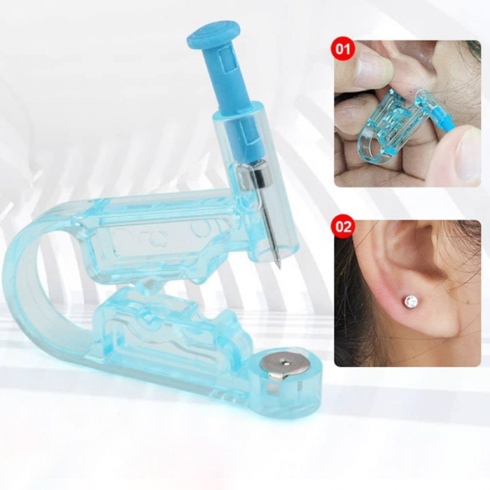 Set 2 Buc Dispozitiv Pentru Piercing Ureche Profesional SUPER TRENDS®, Steril, de Unica Folosinta, Albastru [3]