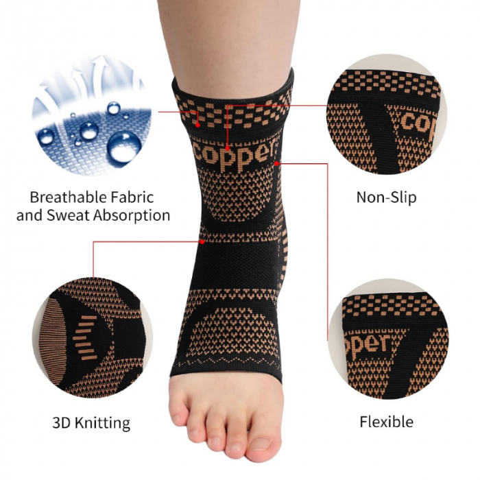 Set 2 Buc Suport Pentru Glezna cu Fir de Cupru Premium SUPER TRENDS®, Orteza Compresiva, Suport Elastic pentru Alergare, Sport, Uz Zilnic si Nocturn, Unisex, Pentru Barbati si Femei, Marime Universala [4]