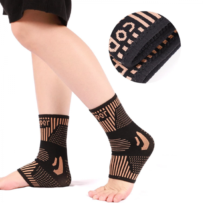 Set 2 Buc Suport Pentru Glezna cu Fir de Cupru Premium SUPER TRENDS®, Orteza Compresiva, Suport Elastic pentru Alergare, Sport, Uz Zilnic si Nocturn, Unisex, Pentru Barbati si Femei, Marime Universala [2]
