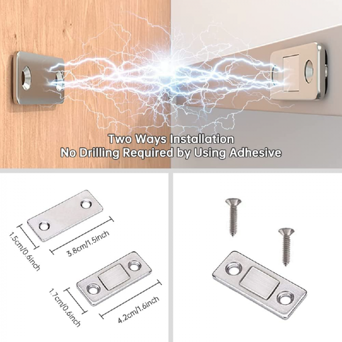 Set 2 Bucati Magneti Puternici Din Otel Inoxidabil Profesional SUPER TRENDS® Pentru Usi de Mobila, Usi Glisante, Bucatarie, Fereastra, Instalare: Autoadeziv Sau Suruburi [4]