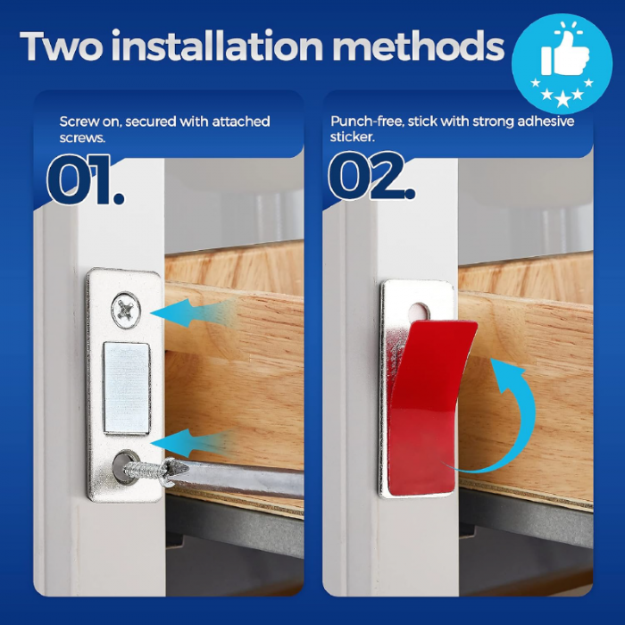 Set 2 Bucati Magneti Puternici Din Otel Inoxidabil Profesional SUPER TRENDS® Pentru Usi de Mobila, Usi Glisante, Bucatarie, Fereastra, Instalare: Autoadeziv Sau Suruburi [3]