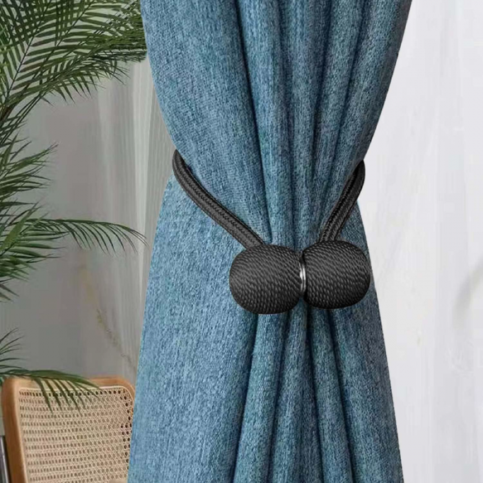 Set 2 Bucati Prinderi Magnetice Pentru Perdele si Draperii Premium SUPER TRENDS®, Tip Snur cu 2 Magneti, Negru [4]