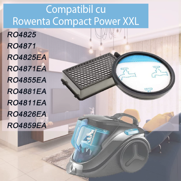 Set 2 Filtre SUPER TRENDS® Pentru Aspiratoare Rowenta Compact Power Cyclonic RO3718EA, RO3724EA, RO3731EA, RO3753EA, RO3786EA, RO3798EA, Moulinex Tefal Compact Power Cyclonic [8]