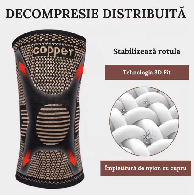 Set 2 Genunchiere Compresive Premium cu Fir de Cupru SUPER TRENDS®, Bratara Snur Cerata, Reduce Durerea, Marime Universala, Unisex, Negru/Beige [3]