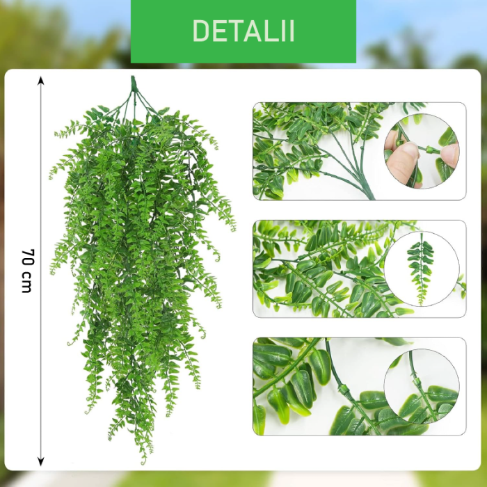 Set 2 Plante Artificiale Suspendate Tip Feriga SUPER TRENDS®, Decor Interior si Exterior, 70 cm, Verde [4]