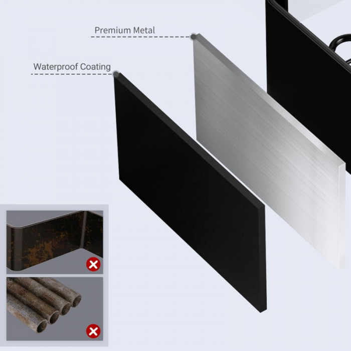 Set 2 Rafturi Pentru Baie si Dus cu Adeziv Premium SUPER TRENDS®, Organizator Baie, Montaj Fara Gaurire, Otel Inoxidabil Antirugina, Negru [5]