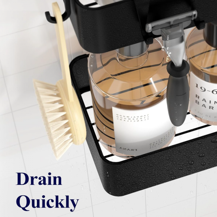 Set 2 Rafturi Pentru Baie si Dus cu Adeziv Premium SUPER TRENDS®, Organizator Baie, Montaj Fara Gaurire, Otel Inoxidabil Antirugina, Negru [4]