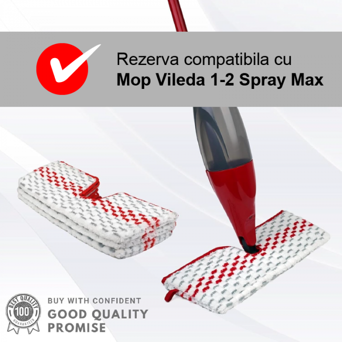 Set 2 Rezerve Mop Premium SUPER TRENDS® Compatibila cu Mop Vileda 1-2 Spray Max, Alb-Rosu [6]