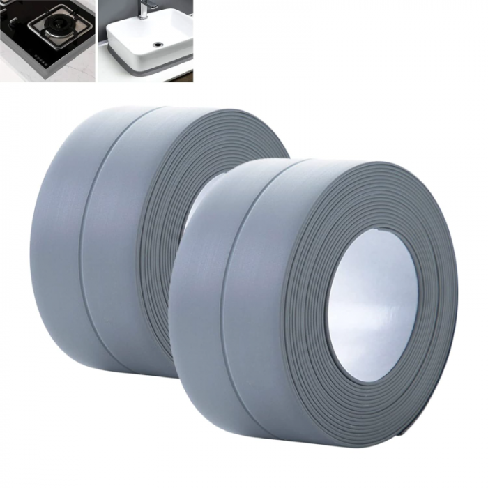 Set 2 Role Banda de Etansare Autoadeziva Premium SUPER TRENDS®, Impermeabila, Anti-Mucegai, PVC si PE, Usor de Aplicat in Baie sau Bucatarie, Gri [2]