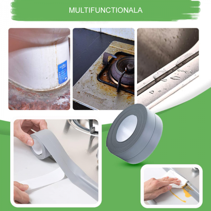 Set 2 Role Banda de Etansare Autoadeziva Premium SUPER TRENDS®, Impermeabila, Anti-Mucegai, PVC si PE, Usor de Aplicat in Baie sau Bucatarie, Gri [7]