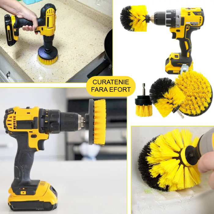 Set 3 Perii Rotative Din Plastic Profesional SUPER TRENDS®, Diferite Marimi, Pentru Curatare Profunda Autovehicule, Tapiterii, Placi de Faianta, Trepte de Piscina, Podele de Garaj, Galben-Negru [7]
