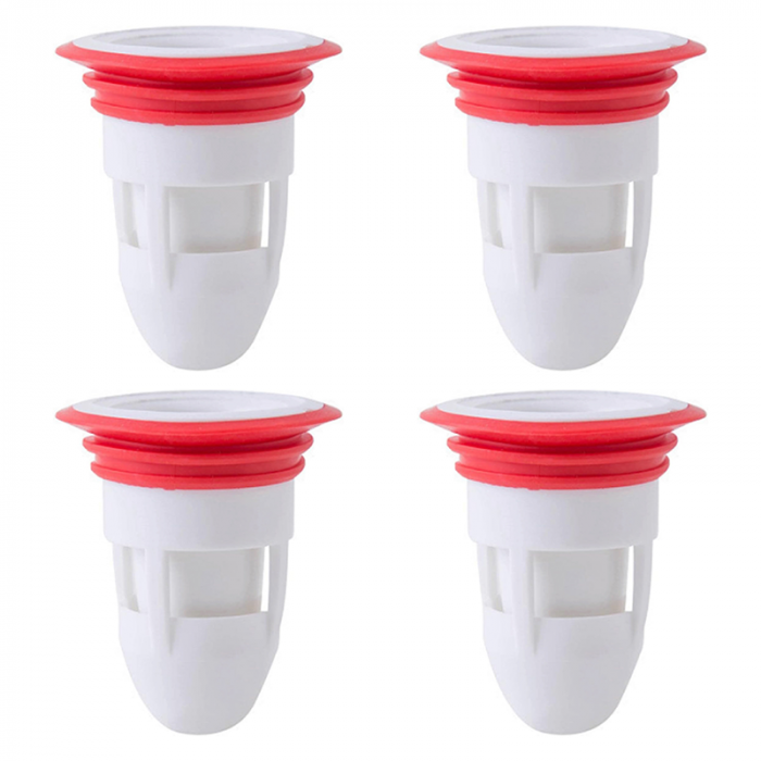 Set 2 + 2 GRATIS Buc Filtru Anti-Miros Canalizare Profesional SUPER TRENDS®, Pentru Sifonul Din Pardoseala, Sifon Chiuveta Sau Cada, Plastic, Ø45 mm, Corp Alb, Garnitura Rosie [3]