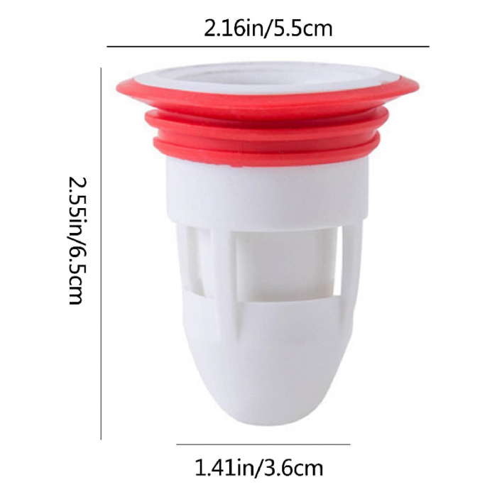 Set 2 + 2 GRATIS Buc Filtru Anti-Miros Canalizare Profesional SUPER TRENDS®, Pentru Sifonul Din Pardoseala, Sifon Chiuveta Sau Cada, Plastic, Ø45 mm, Corp Alb, Garnitura Rosie [9]