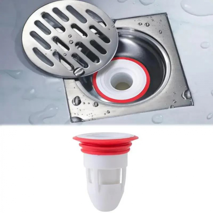 Set 2 + 2 GRATIS Buc Filtru Anti-Miros Canalizare Profesional SUPER TRENDS®, Pentru Sifonul Din Pardoseala, Sifon Chiuveta Sau Cada, Plastic, Ø45 mm, Corp Alb, Garnitura Rosie [2]