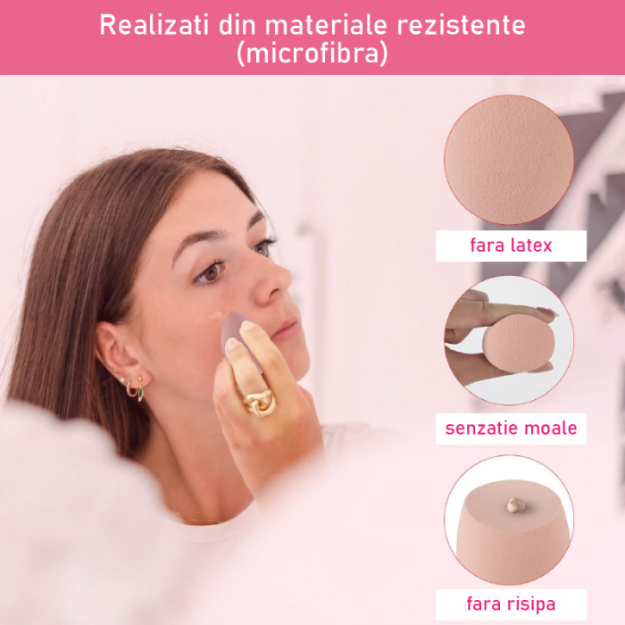 Set 4 Bureti de Machiaj SUPER TRENDS®, Roz, cu Cutie de Depozitare Din Plastic [6]