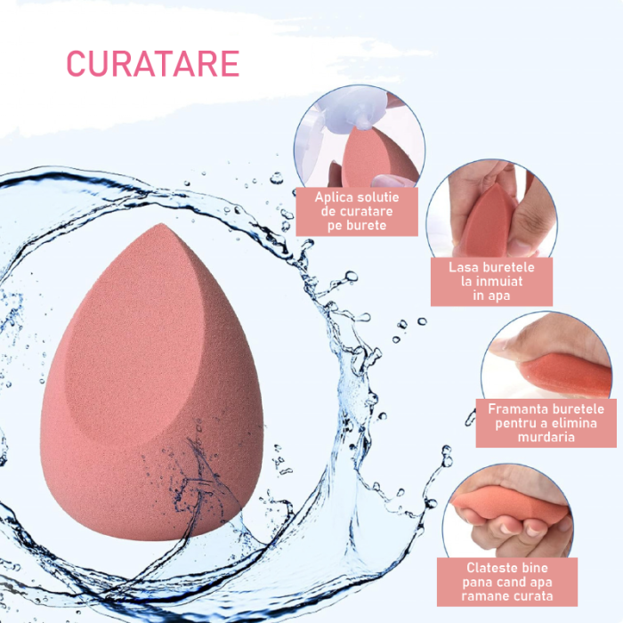 Set 4 Bureti de Machiaj SUPER TRENDS®, Roz, cu Cutie de Depozitare Din Plastic [7]