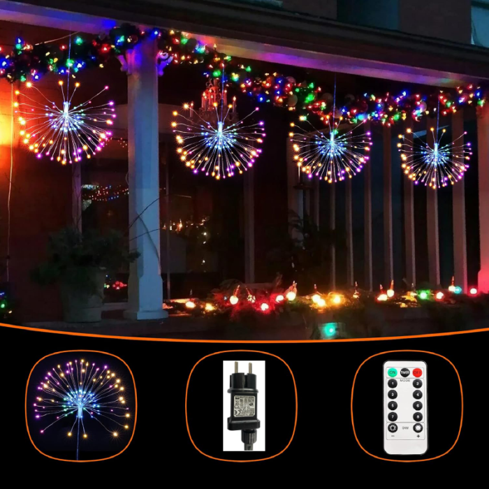 Set 5 Bucati Instalatie Lumini Tip Foc de Artificii SUPER TRENDS®, 5x120 LED-uri, Impermeabila, cu Telecomanda, 8 Moduri de Iluminare, Lumina Calda, Transparent [2]