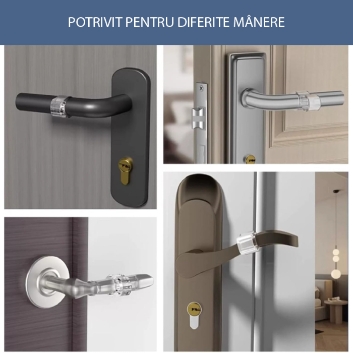 Set 6 Protectii (Opritoare) Pentru Manere de Usa SUPER TRENDS®, Silicon Transparent, PVC, 31x23x13mm, Gaura 18 mm [8]