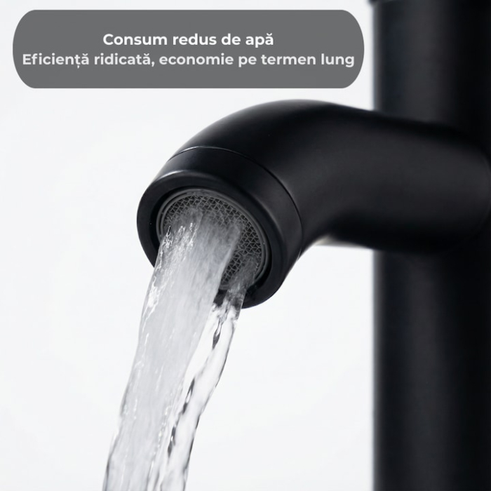 Set Baterie Chiuveta Baie Inalta Rotunda 30 Cm Negru Cu Finisaje Premium Si Racorduri Incluse + Burete Vileda Glitzi Pentru Curatare Eficienta, Set Accesorii Baie Design Modern [8]