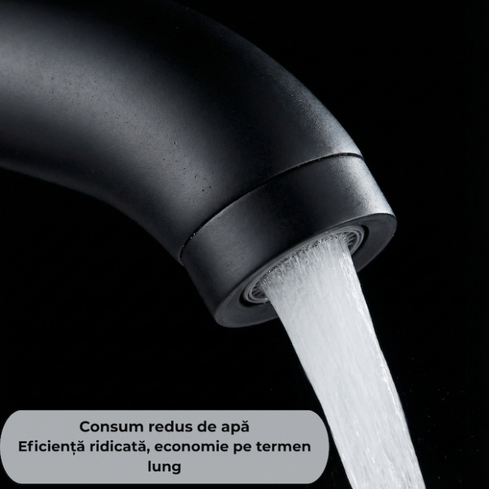 Set Baterie Chiuveta Baie Inalta Rotunda 30 Cm Negru Cu Finisaje Premium Si Racorduri Incluse + Burete Vileda Glitzi Pentru Curatare Eficienta, Set Accesorii Baie Design Modern [3]