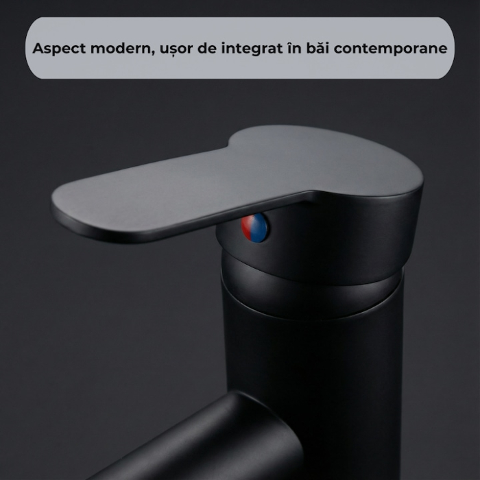 Set Baterie Chiuveta Baie Inalta Rotunda 30 Cm Negru Cu Finisaje Premium Si Racorduri Incluse + Burete Vileda Glitzi Pentru Curatare Eficienta, Set Accesorii Baie Design Modern [6]