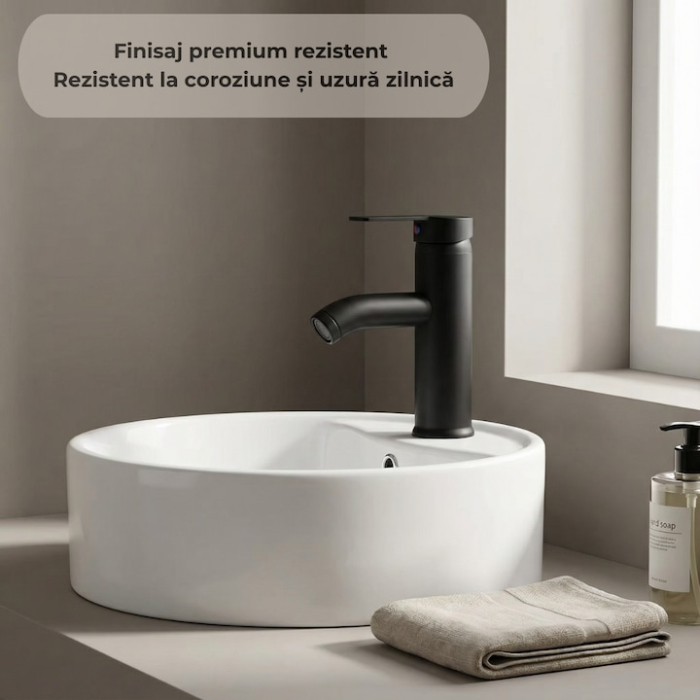 Set Baterie Chiuveta Baie Rotunda 17 Cm Negru Cu Finisaje Premium Si Racorduri Incluse + Burete Vileda Glitzi Pentru Curatare Eficienta, Set Accesorii Baie Si Curatenie, Design Modern, Utilizare Zilnica [4]