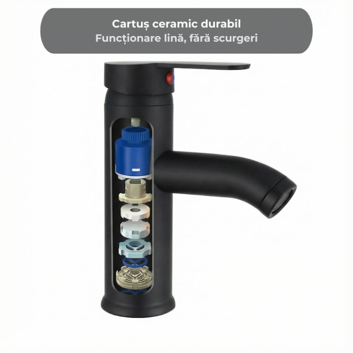 Set Baterie Chiuveta Baie Rotunda 17 Cm Negru Cu Finisaje Premium Si Racorduri Incluse + Burete Vileda Glitzi Pentru Curatare Eficienta, Set Accesorii Baie Si Curatenie, Design Modern, Utilizare Zilnica [6]