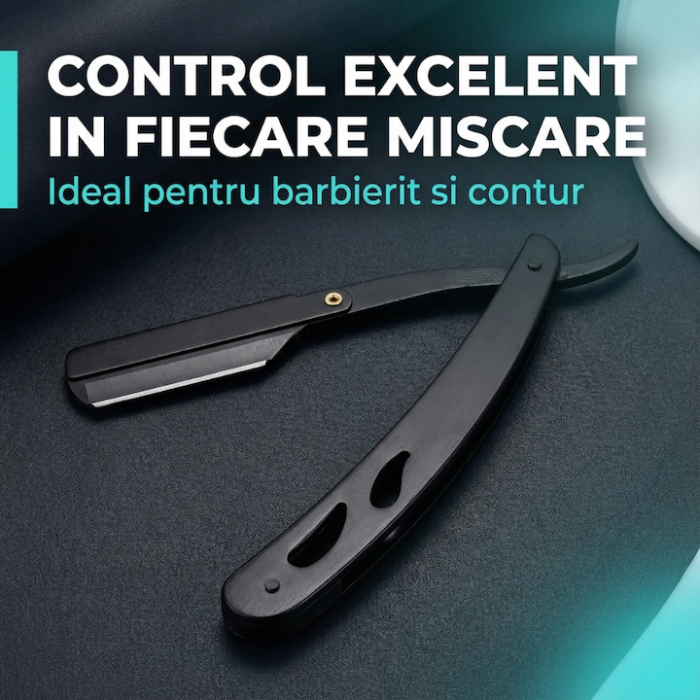 Brici Profesional Super Trends® Din Otel Inoxidabil Cu Husa Din Piele, Brici Barbierit Si Ras Pentru Barbati, Brici Clasic Cu Lama InterSchimbabila, Brici Barba Si Contur, Set Brici Barbierit Portabil, Ideal Pentru Calatorii, Culoare Negru [6]