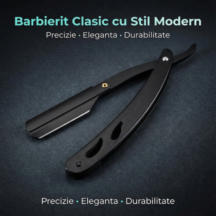 Set Brici Profesional Super Trends® Din Otel Inoxidabil Cu 10 Lame De Ras Si Husa Din Piele, Brici Clasic Pentru Barbierit, Brici Cu Lama InterSchimbabila Pentru Contur Barba, Set Brici Barbierit Portabil, Ideal Pentru Calatorii Si Salon, Culoare Negru [3]