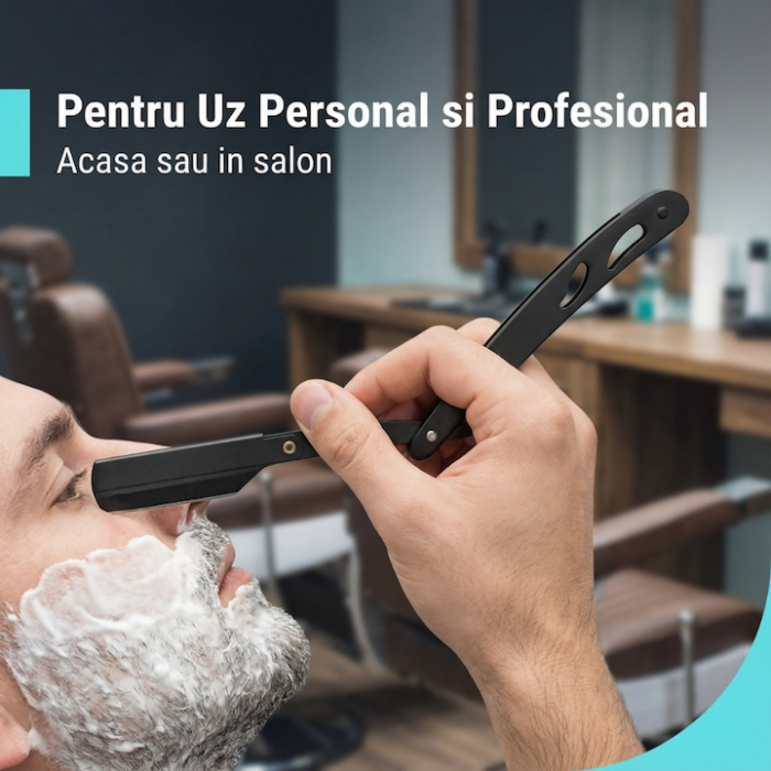 Set Brici Profesional Super Trends® Din Otel Inoxidabil Cu 10 Lame De Ras Si Husa Din Piele, Brici Clasic Pentru Barbierit, Brici Cu Lama InterSchimbabila Pentru Contur Barba, Set Brici Barbierit Portabil, Ideal Pentru Calatorii Si Salon, Culoare Negru [4]