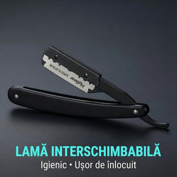 Set Brici Profesional Super Trends® Din Otel Inoxidabil Cu 10 Lame De Ras Si Husa Din Piele, Brici Clasic Pentru Barbierit, Brici Cu Lama InterSchimbabila Pentru Contur Barba, Set Brici Barbierit Portabil, Ideal Pentru Calatorii Si Salon, Culoare Negru [9]