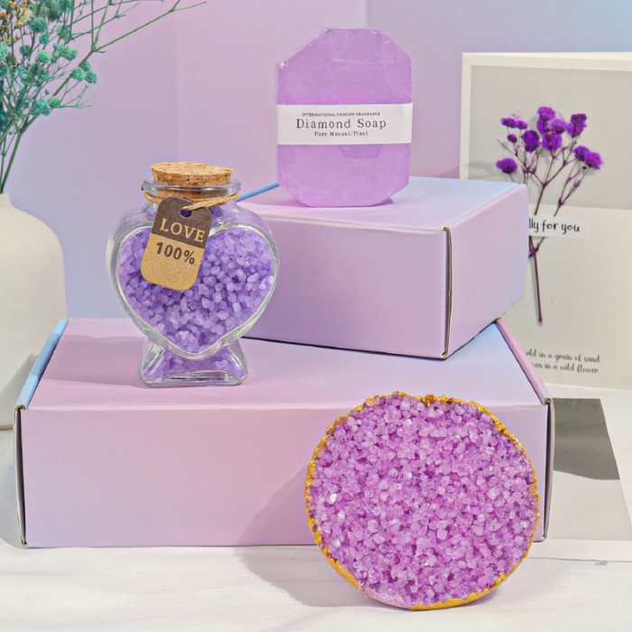 Set Cadou SPA Pentru Femei SUPER TRENDS®, 6 Piese, Cutie cadou, Cana Termos Din Inox, Lumanare Parfumata, Sare de Baie, Sapun, Bila Efervescenta Baie, Felicitare, Mov [6]