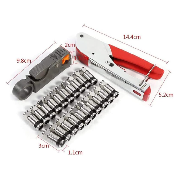 Set Cleste CATV Compresie si Stripper Dezizolat Cablu si 20 mufe F SUPER TRENDS®, pentru uz industrial (compatibil RG59, RG6) [3]