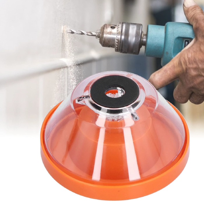 Set Colector de Praf Pentru Burghiu SUPER TRENDS®, Forma de Bol, Din PVC, cu Burete Antiderapant, 10x15x22 cm, Portocaliu [2]