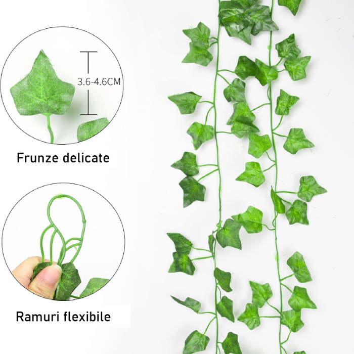 Set de 12 Ghirlande Iedera Artificiala SUPER TRENDS®, Matase si Plastic, Decor Interior si Exterior, Lungime Fir 210 cm, Verde [2]