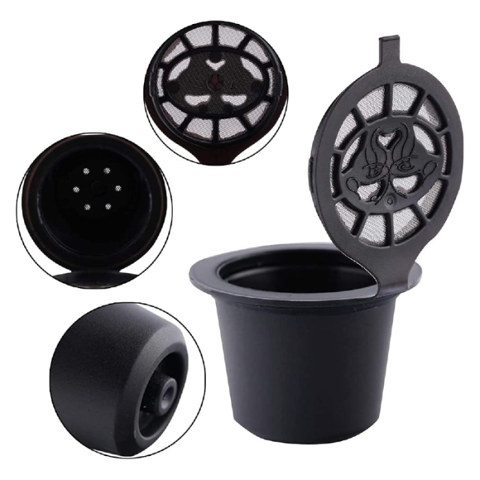 Set de 5 Buc Capsule Cafea Reincarcabile SUPER TRENDS®, Compatibile cu Aparatele Nespresso, Negru [3]