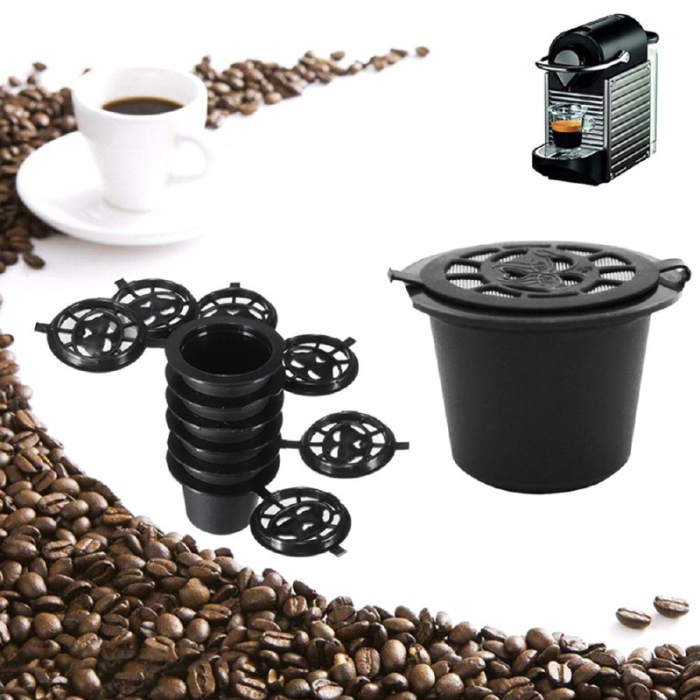 Set de 5 Buc Capsule Cafea Reincarcabile SUPER TRENDS®, Compatibile cu Aparatele Nespresso, Negru [9]