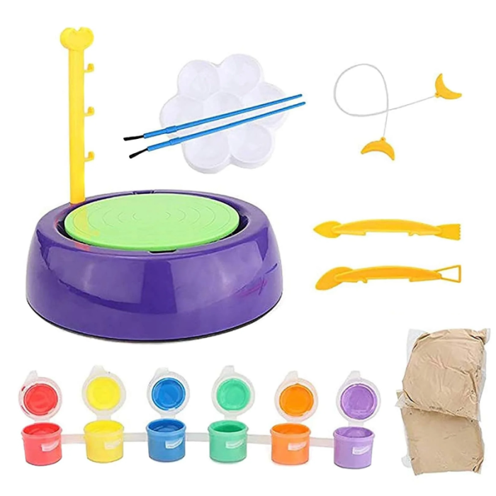 Set de Olarit si Pictat Pentru Copii SUPER TRENDS®, Roata de Olar cu Lut si Vopsele, Activitate Creativa pentru Copii +8 Ani, Mov, Verde [1]