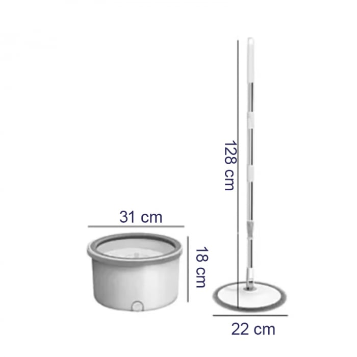 Set Mop Rotativ cu Doua Rezerve si Auto Spalare SUPER TRENDS®, Premium, Rotund, Compartimente Pentru Apa Curata si Murdara, Robinet de Scurgere a Apei si Consum Redus, Culoare Bej [2]