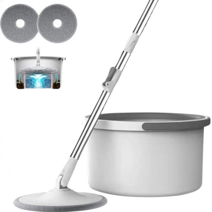 Set Mop Rotativ cu Doua Rezerve si Auto Spalare SUPER TRENDS®, Premium, Rotund, Compartimente Pentru Apa Curata si Murdara, Robinet de Scurgere a Apei si Consum Redus, Culoare Bej [9]