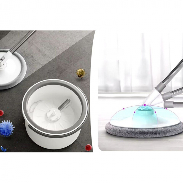 Set Mop Rotativ cu Doua Rezerve si Auto Spalare SUPER TRENDS®, Premium, Rotund, Compartimente Pentru Apa Curata si Murdara, Robinet de Scurgere a Apei si Consum Redus, Culoare Bej [8]