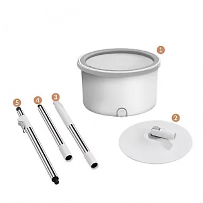 Set Mop Rotativ cu Doua Rezerve si Auto Spalare SUPER TRENDS®, Premium, Rotund, Compartimente Pentru Apa Curata si Murdara, Robinet de Scurgere a Apei si Consum Redus, Culoare Bej [3]