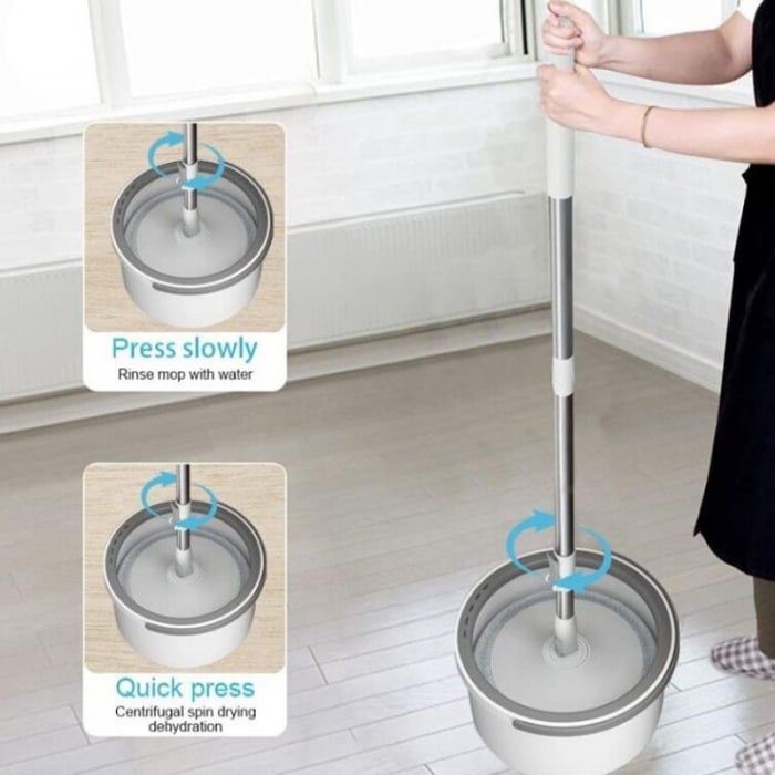 Set Mop Rotativ cu Doua Rezerve si Auto Spalare SUPER TRENDS®, Premium, Rotund, Compartimente Pentru Apa Curata si Murdara, Robinet de Scurgere a Apei si Consum Redus, Culoare Bej [10]