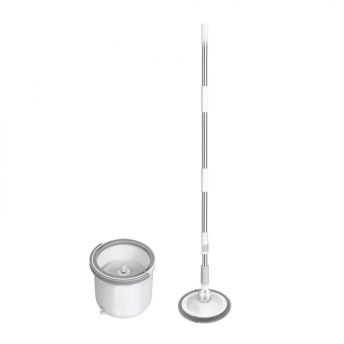 Set Mop Rotativ cu Doua Rezerve si Auto Spalare SUPER TRENDS®, Premium, Rotund, Compartimente Pentru Apa Curata si Murdara, Robinet de Scurgere a Apei si Consum Redus, Culoare Bej [1]