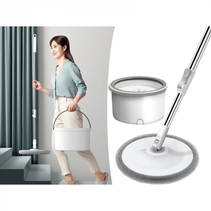 Set Mop Rotativ cu Doua Rezerve si Auto Spalare SUPER TRENDS®, Premium, Rotund, Compartimente Pentru Apa Curata si Murdara, Robinet de Scurgere a Apei si Consum Redus, Culoare Bej [13]