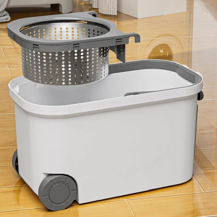 Set Mop Rotativ cu Galeata cu Centrifuga SUPER TRENDS®, Doua Rezerve, Maner Telescopic, Gri [6]